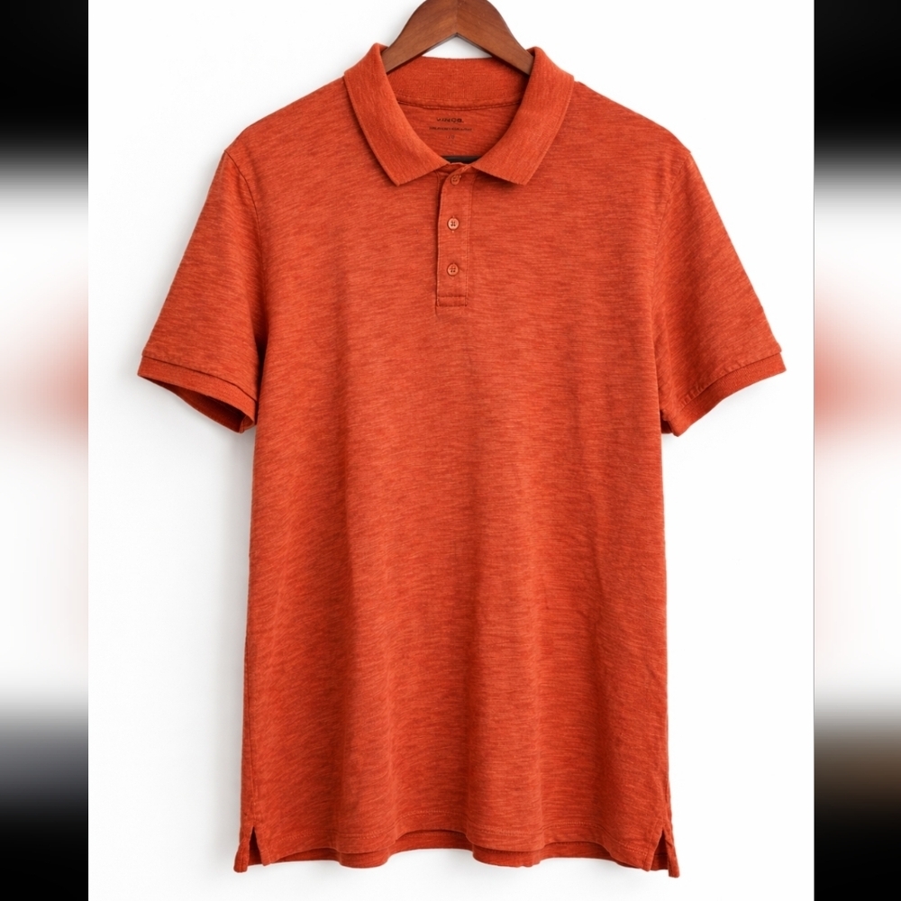 Vince Short Sleeve Slub Polo Cotton Orange Men's Causual Shirt Size Large.